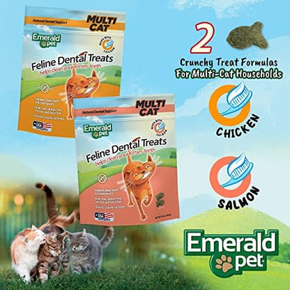 Emerald Pet Grain Free Cat Dental Treats – Crunchy Salmon Cat Treats to Clean Teeth, Reduce Plaque & Tartar, and Freshen Breath – Natural Feline Dental Care, 32 oz