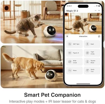 Smart Mobile Pet Camera Robot for Home Indoor, Movable 1080P Monitoring Dog and Cats, 2-Way Talk, Night Vision, Battery-Powered with Phone App Control