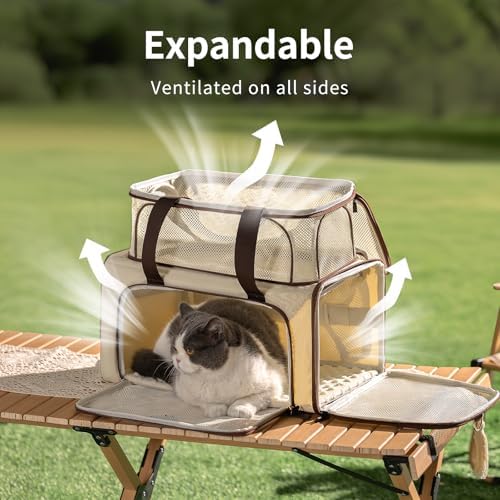Wakytu Expandable Pet Carrier for Cats and Dogs, Airline Approved Cat Carrier, Large Travel Bag with Extra Large Foldable mat