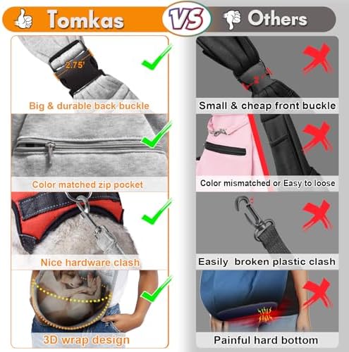 Tomkas Dog Sling Carrier for Small Dogs Puppy Carrier for Small Dogs (Grey, for Pets Weight 2-7 lbs)
