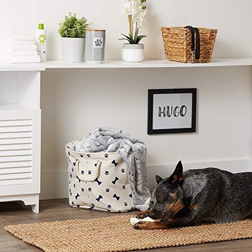 Bone Dry 5511 Pet Storage Collection Paw and Bone Print, Medium Round, Nautical Blue