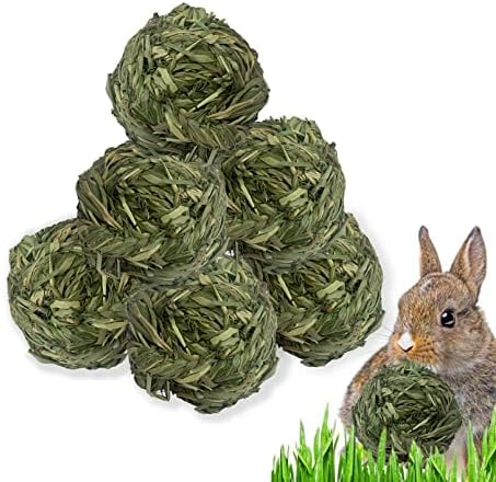 6 Pcs Bunny Timothy Grass Ball Natural Chew Toy Woven Chewing Toys Rabbit Molar Small Animals Teeth Grinding Suitable for Hamster Totoro Gerbils Guinea Pig Squirrel