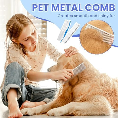 Self Cleaning Shedding Brush - 5-in-1 Professional Pet Grooming Kit Skin Friendly Grooming Tool for Dogs, Cats, and Puppies, Deshedding and Hair Removal for Long and Short Haired Pets（Blue-White）