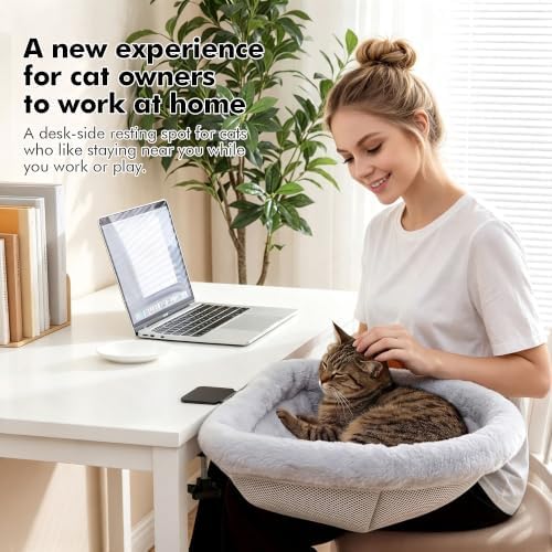 Cat Desk Bed, Foldable 2-in-1 Plush Cat Hammock and Hanging Cat Nest