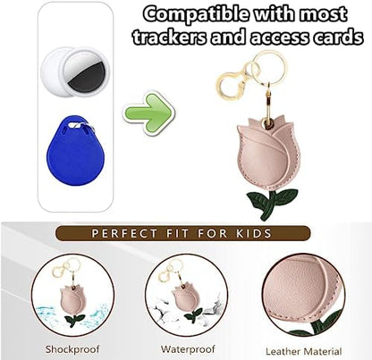 BORKUANA PU Leather Keychain Holder Protective Case Compatible with AirTag