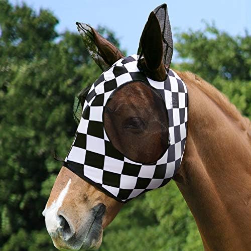 Harrison Howard Super Comfort Stretchy Fly Mask Large Eye Space with UV Protection Soft on Skin with Breathability Checker Board Full (Large)