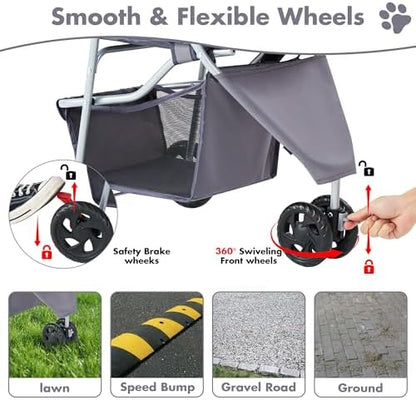3 Wheel Pet Stroller for Dogs and Cats, Foldable, Lightweight and Durable, Ideal for Small to Medium Pets, Includes Storage Basket and Cup Holders