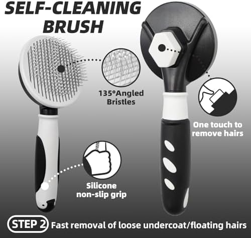 Dog Brush for Shedding, 7 PCS Dog Grooming Brush Kit, Undercoat Rake, Slicker Brush, Deshedding Comb, Bath Brush, Nail Clipper for Long & Short Haired Dogs & Cats, Black