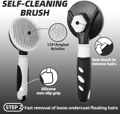 Dog Brush for Shedding, 7 PCS Dog Grooming Brush Kit, Undercoat Rake, Slicker Brush, Deshedding Comb, Bath Brush, Nail Clipper for Long & Short Haired Dogs & Cats, Black