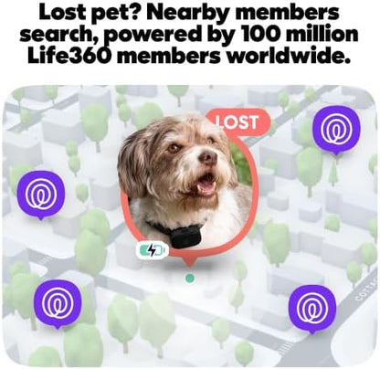 Life360 Pet GPS Tracker for Dogs | Live Tracking, Escape Alerts & Lost Pet Network | Up to 14 Days Battery | 12-Month Silver Subscription Included for New & Free Members | 1-Pack, Black