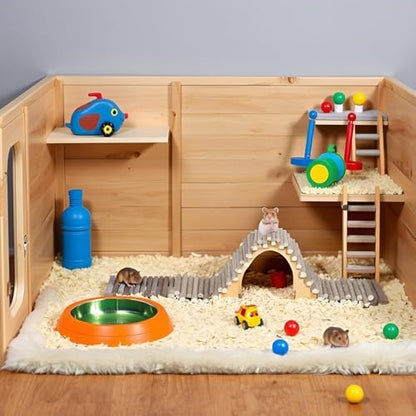 Hamster Toys, Flexible Hamster Wooden Bridge Door Fence Hamster Chew Toys Decor Standing Climbing for Gerbil Chinchilla Small Animals Chew Toys(11.8in)