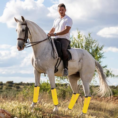 FOXLVDA Pony Fly Boots (Donkey/Mini Horse), Set of 4 - Loose Fitting Design, Breathable, Adjustable & UV Protective with Support Bars for Reduce Stomping & Leg Fatigue, 13hh-14.2hh (Yellow, Medium)