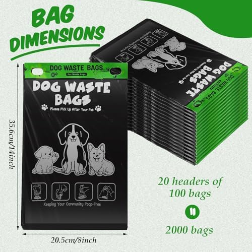 Ireer 20 Count 2000 Pcs Dog Bags Bulk, Cute Pet Waste Bags Bulk Poop Leakproof Easy Single Pull for Dog Waste Station Fit Hang Hole Dispenser Pet Home Outdoor