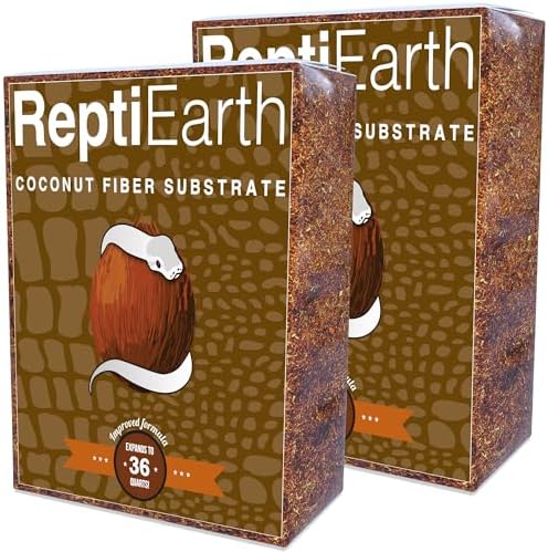 ReptiEarth Reptile Bedding, Fluffy Coconut Fiber Substrate 36 Quart Organic Coco Ready to Use for Bioactive Snake Terrarium, Lizard Tanks with Plants, for Frog, Tarantula or Hermit Crab Habitat (2 Pk)