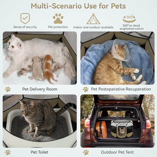 Sieidihit Dog Cat Playpen Puppy Crate Cage Indoor Outdoor (Khaki, Small)