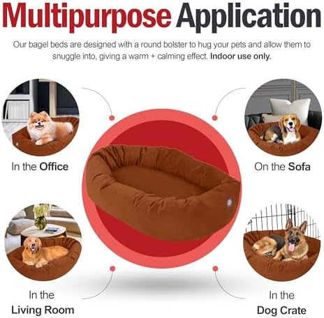 Majestic Pet 52 Inch Suede Calming Dog Bed Washable – Cozy Soft Round Dog Bed w/Spine Support for Dogs to Rest Head - Fluffy Donut Dog Bed 52x35x11 (Inch) - Round Pet Bed X- Large – Rust (2025)