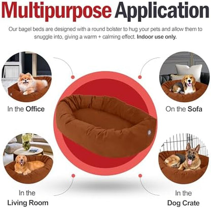Majestic Pet 52 Inch Suede Calming Dog Bed Washable – Cozy Soft Round Dog Bed w/Spine Support for Dogs to Rest Head - Fluffy Donut Dog Bed 52x35x11 (Inch) - Round Pet Bed X- Large – Rust (2025)