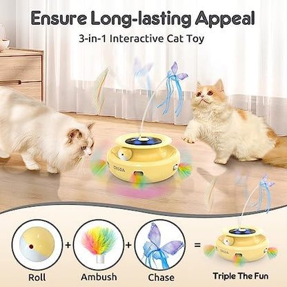 ORSDA Cat Toy, 3-in-1 Automatic Interactive Electronic Moving Ambush Feather, Fluttering Butterfly, Track Balls, USB Rechargeable Powered Smart Indoor Exercise Kicker