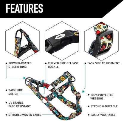 Wolfgang Heavy Duty Adjustable Dog Harness, Pull-Tested to Over 800 lbs for Walking & Training, LosMuertos Print, Large