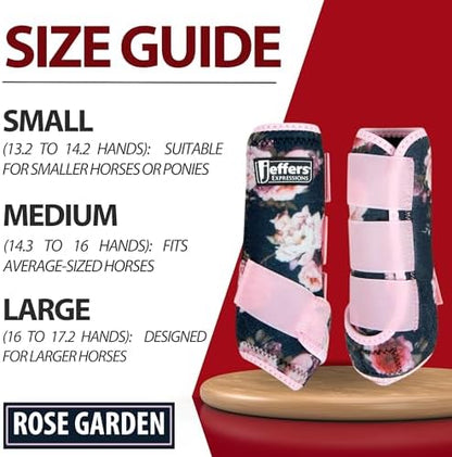 Jeffers Expression Protective Horse Boots 1 Pair, Rose Garden - Safe Neoprene Leg Guards, Comfortable Fit, Durable Strap Closures, Front & Hind Support, Accessories for Travel & Riding - Large