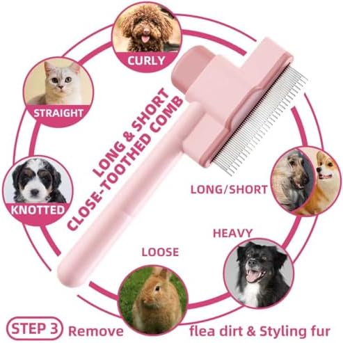 Pet Grooming Kit - 7 PCS Deshedding Brush Set with Slicker, Undercoat Rake, Bath Brush & Nail Clipper for Short & Long Haired Dogs, Cats (Pink)