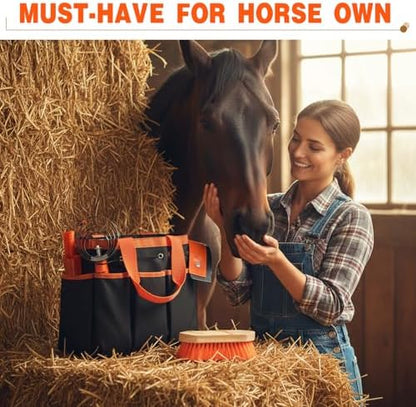 Abbylike 12 Piece Horse Grooming Kit with Organizer Tote Bag Brush Sets for Derby Day Show Horses Professional Tools for Care & Massage(Orange)