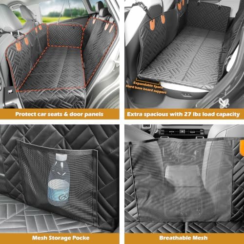 Back Seat Extender,Dog Seat Cover for Back Seat,Hard Bottom Car Seat Cover for Dogs,Dog Hammock for Car,Back Seat Pet Cover for Dogs(Black,for Car/SUV/Small Truck)