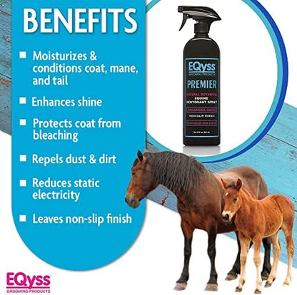 EQyss Premier Equine Horse Spray - Moisturizes Skin and Coat, Enhances Shine and Detangles, Prevents Dry Skin - Non-slip, Repels Dirt, USA-made