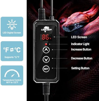 Reptile Heat Pad with Dimming Thermostat, 6" X 8" 8W Heating Pad Combo Set for 10-20 Gallon Reptile Tank, Under Tank Heater for Reptiles, Turtle, Snake, Lizard, Hermit Crab, Frogs, Seed