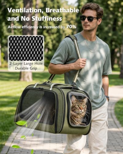 Pecute Cat Carrier,Double Bubble Pet Carrier for Cat Small Dogs,Green,XL