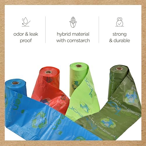 Greenbone Earth Friendly Cat or Dog Poop Bags, Plant Based Leak Proof Dispenser Refill Rolls (8 Rolls)