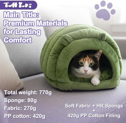 Cat Cave Bed, Orthopedic Memory Foam Anti Anxiety Cat Bed for Indoor Cats, Cozy Plush Caterpillar Tunnel Cat Bed, Non Slip Pet Bed Fits Cats Up to 15 lbs, Green