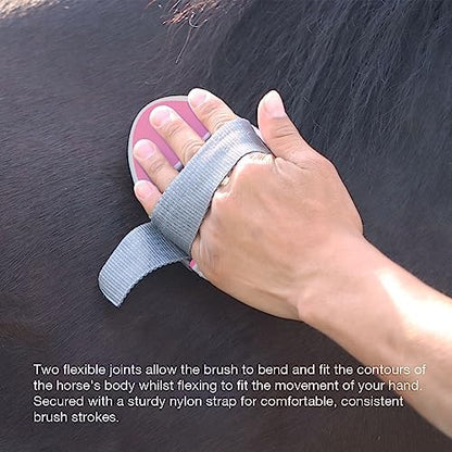 Harrison Howard Flexible Finish Horse Grooming Brush - Bendable, Comfortable Hold, Cherry Pink