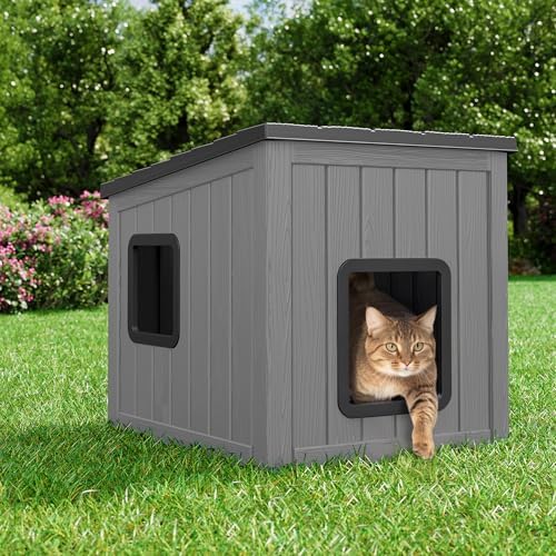 NUNU LAB Cat Litter Box Enclosure, Outdoor Cat House – Weatherproof & UV Resistant PP Material Shelter with Sloped Asphalt Roof, Durable Cat Condo for Garden, Patio, and Backyard (Black, Large)