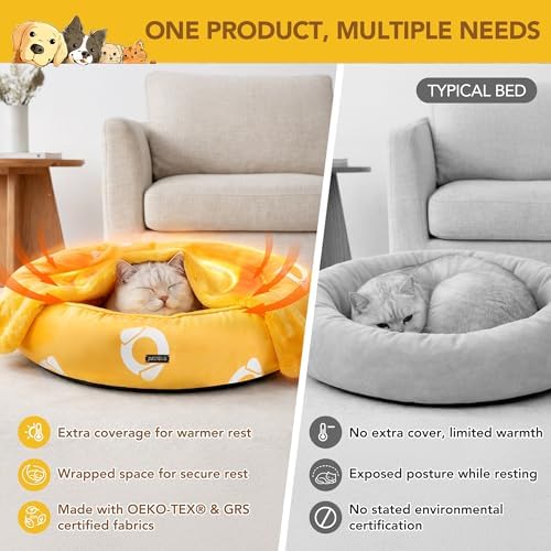 PETNOVO Dog Bed with Reversible Blanket for Cats and Small to Medium Dogs