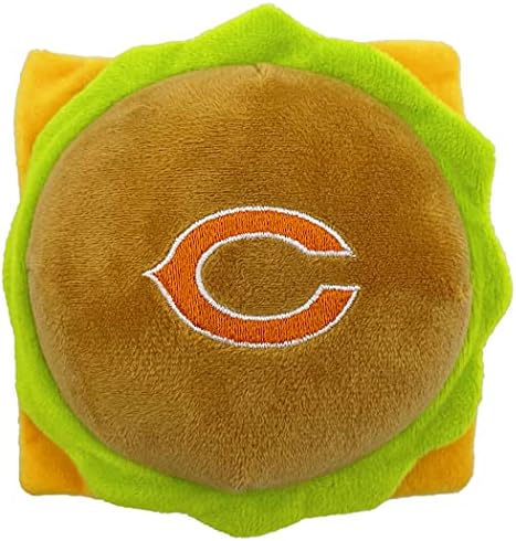 NFL Chicago Bears Cheese Burger Plush Dog & CAT Squeak Toy - Cutest Stadium HAMBERGER Snack Plush Toy for Dogs & Cats with Inner Squeaker & Beautiful Football Team Name/Logo