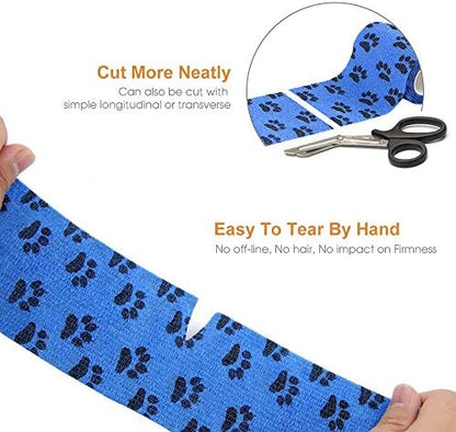 AUPCON Vet Wrap Cohesive Bandages Bulk Self Adhesive Bandage Wrap Self Adherent Wrap Non-Woven for Dogs Pet Animals & Ankle Sprains & Swelling (3 Inch Blue Claw)
