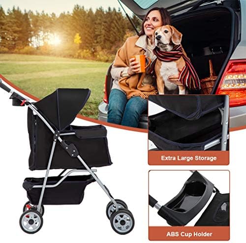 BestPet | 4-Wheel Foldable Pet Stroller | Black | Lightweight & Portable