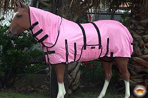 HILASON 72In Horse Fly Sheet UV Protect Pink W/Black Piping