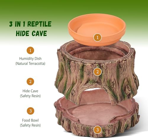3 in 1 Leopard Gecko Humid Hide,Small Reptile Hide Cave