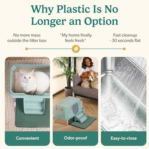 PetCove IronPaws Stainless Steel Enclosed Litter Box, XL Kit, 3 in 1 Design