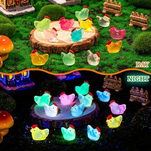 128PCS Luminous Mini Resin Chickens Tiny Chickens for Micro Garden