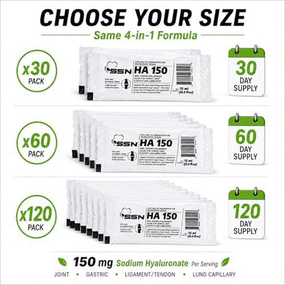 SSN HA 150 - 4 In 1 Horse Supplement - 30 Servings - Equine Joint, Gastric, Ligament/Tendon, Lung Capillary Health - Glucosamine Alternative - (30 Pack, 150mg Sodium Hyaluronate per Serving)