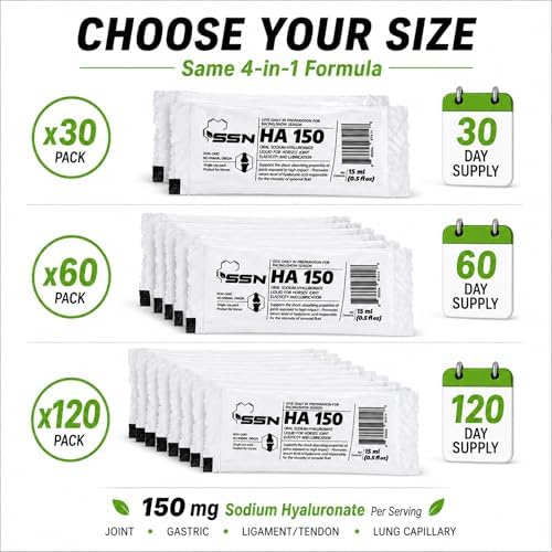 SSN HA 150 - 4 In 1 Horse Supplement - 120 Servings - Equine Joint, Gastric, Ligament/Tendon, Lung Capillary Health - Glucosamine Alternative - (120 Pack, 150mg Sodium Hyaluronate per Serving)