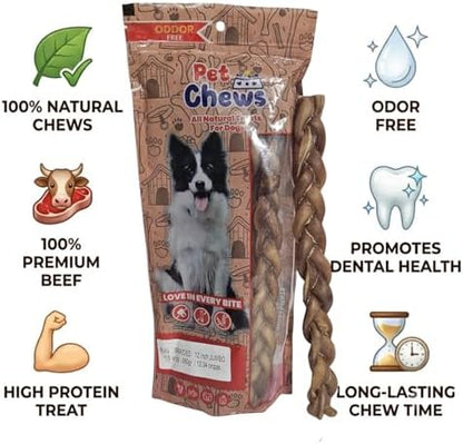12" Jumbo Braided Bully Sticks for Large Dogs - Ultra Thick 3-Strand Twist (70g Average) - 100% Natural Grass-Fed Beef, Odor-Free - Long Lasting Dental Chews for Aggressive Chewers