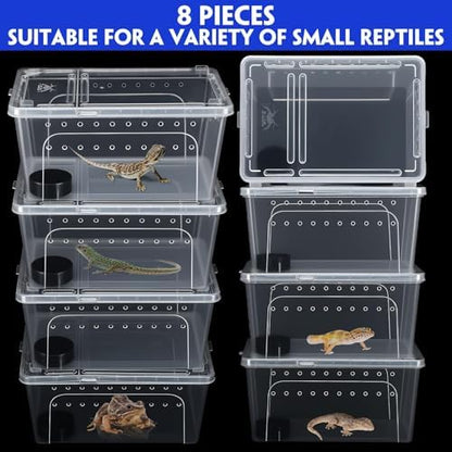 Irenare 8 Pcs Reptile Breeding Box Plastic Spider Terrarium Tarantula Feeding Box for Bearded Dragon Lizard Spider Gecko Scorpion(Vent Holes,Clear,12.6 x 8.66 x 5.91 Inches)