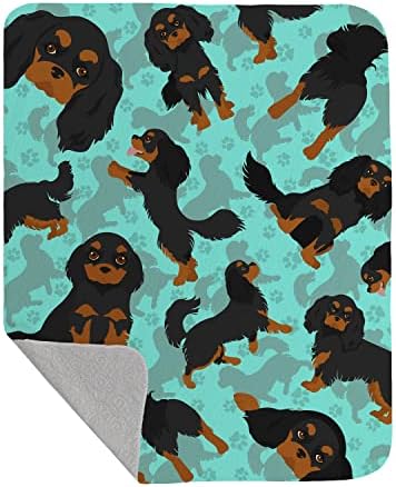 Caroline's Treasures MLM1038LQB Black and Tan Cavalier King Charles Spaniel Quilted Blanket 50x60 Artwork Pattern Quilted Throw Blanket for Bed, Couch, Sofa, Soft and Lightweight