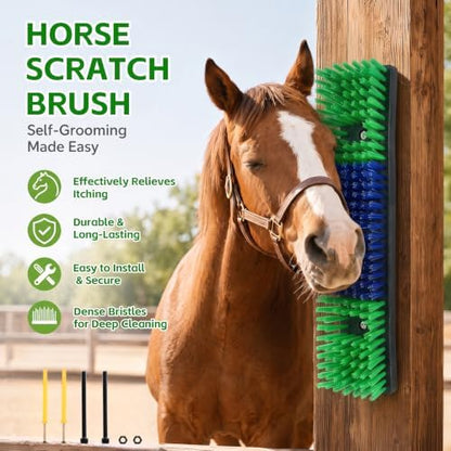 Livestock Scratch Brush for Cattle, Horses, Goats, Cow, Durable Scratching Brush, Massage Grooming Tool for Healthy Coat, Relieves Itching, Easy Install on Fence Posts(6pcs, Green)