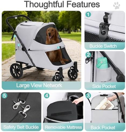 Pet Stroller with Ramp for Large Dog up to 132lbs Portable&Foldable