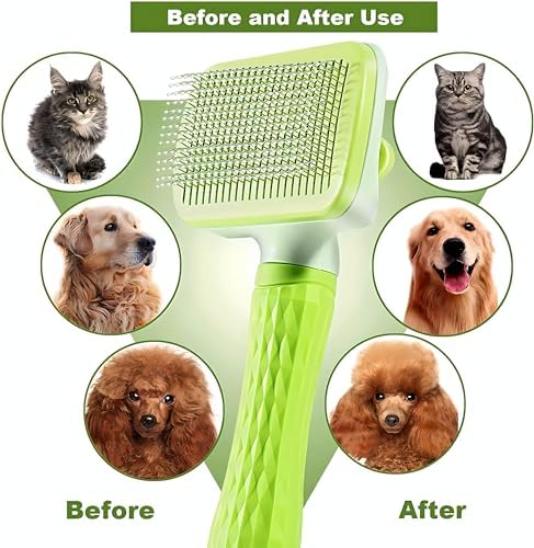 Versatile Pet Grooming Brush and Deshedding Tool - Gently Removes Loose Undercoat for Cats and Dogs, Suitable for Pet Massage (Green Light)